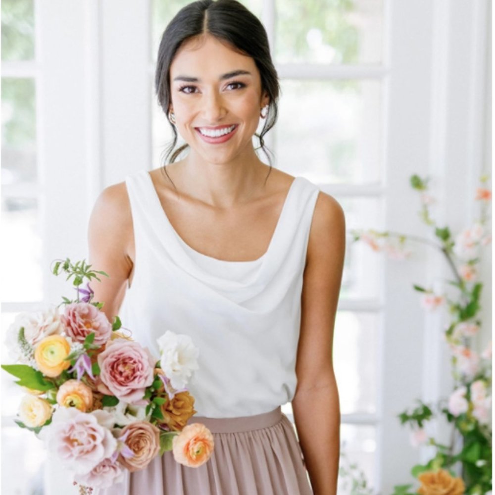 Revelry Adele Chiffon Reversible Top in White Pearl Small